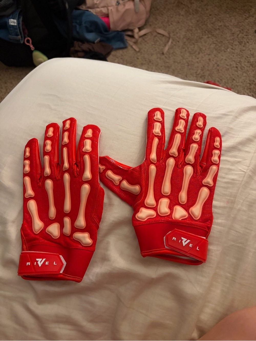 Rivel Athletics Red Gloves with Bone Grip Design Size XL